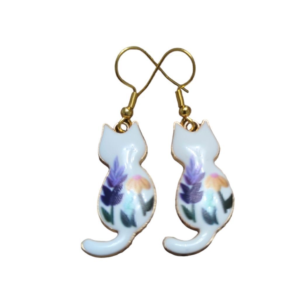 Cat Floral Design Earrings 